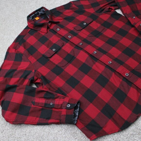 Tailor Vintage Shirt Mens Large Red/Black Plaid Performance Flannel Flip Cuff - Picture 7 of 14